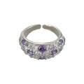 Silver Open Dome Ring Paved Clear and Purple Stones view 5