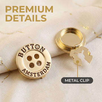 Gold Tone Amsterdam Four Hole Shirt Button Cover With Clip