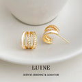 Gold Multi Band White Enamel Zircon Hoop Earrings Pair view 4