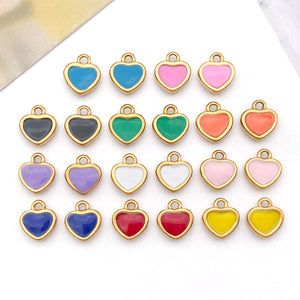 Single-Sided Stainless Steel Enamel Mini Heart Charm, 11 Colors