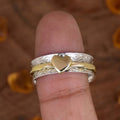 Dual-Tone Heart Accent Wave Texture Band Ring Sizes 6-10 view 3