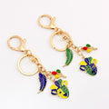 Gold Tone Carnival Jester Mask Charm Keychain with Colorful Feather Accent view 1