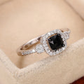 White Gold Black Cushion Halo CZ Statement Ring Sizes 5-10 view 1