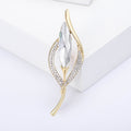 Marquise Crystal Leaf Rhinestone Long Stem Brooch Pin view 2
