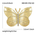 Gold Silver Hammered Butterfly Brooch Clear Crystal Body view 5