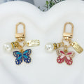 Gold Tone Crystal Charm Keychain With Faux Pearl Pendant view 3