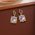 Ornate Purple Window Pearl Look Long Dangle Earrings view 3