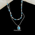 Blue Beaded Layered Necklace Set with Square Pendant view 2