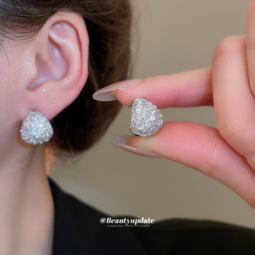 Silver Tone Pavé Teardrop Stud Earrings With Polished Metal Details