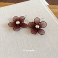Brown Mesh Flower Rhinestone Pendant Necklace Earring Set view 4
