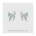 Silver Blue Enamel Butterfly Stud Earrings Clear Crystal Centers view 3
