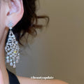 Silver Tone Crystal Teardrop Fringe Chandelier Earrings view 3