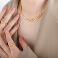 Gold Steel Thick Mariner Link Chain Choker Necklace view 4