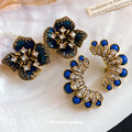 Blue Enamel Flower And Fan Shape Crystal Accent Earrings view 1