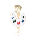 White Enamel Artist Palette Paintbrush Brooch Gold Tone view 5