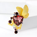 Gemstone Bee Brooch in Metal with Matte Gold Wings and a Large Faceted Pink Body Stone view 1