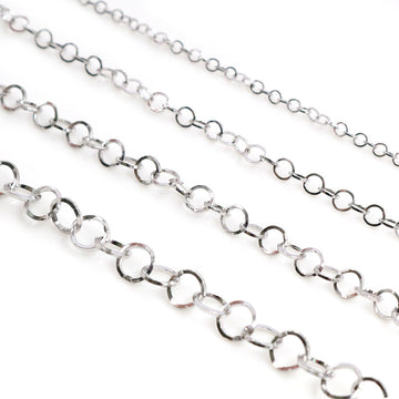 Silver Tone Round Link Metal Chain in Four Link Widths