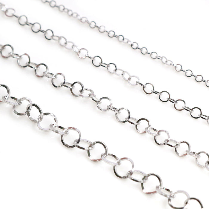 Silver Tone Round Link Metal Chain in Four Link Widths