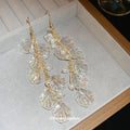 Gold Hook Earrings with Iridescent Leaf Cluster Drops view 2