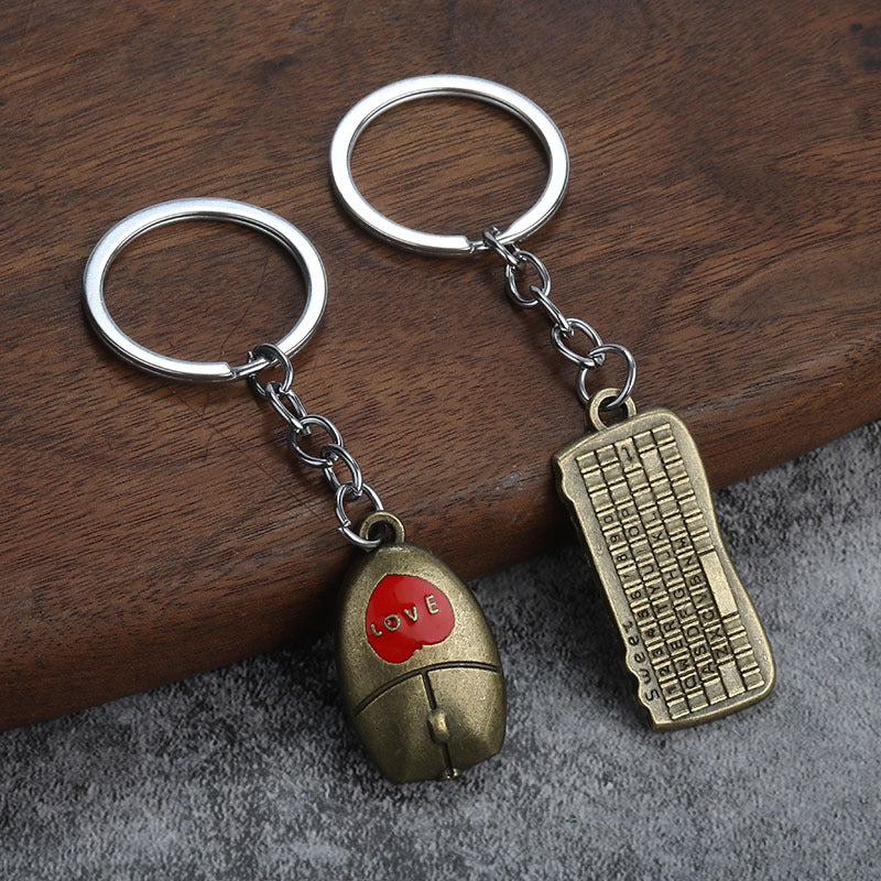 Mouse and Keyboard Couple Metal Keychain Creative Gift Pendant