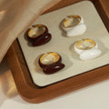 Gold Open Teardrop Enamel Rings White And Burgundy view 4
