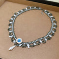 Silver Gray Blue Beaded Scallop Necklace with Teardrop Accent view 6