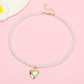 Faux Pearl Choker Necklace with Gold Tone Heart Pendant view 6