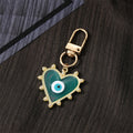 Gold Tone Pearl Edge Heart Evil Eye Clip Keychains view 3