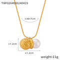 Gold Steel Hammered Ball Pearl Necklace Hoop Earring Set view 7