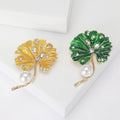Enamel Fan Leaf Brooch with Pearl-look Drop In 2 Color Variants view 1