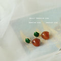 Gold Tone Dark Green Square Amber Irregular Drop Stud Earrings view 3