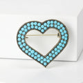 Double Heart Crystal Brooch In Red And Turquoise Decorative Lapel Pin view 2