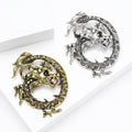 Antique Tone Coiled Dragon Brooch for Jackets, Coats, and Scarves view 3