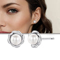 Silver White Pearl Twisted Petal Knot Stud Earrings view 2