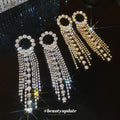 Crystal Circle Stud Earrings With Long Fringe Drops view 4