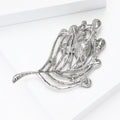 Silver Leaf Glass Teardrop Brooch Rhinestone Feather Pin view 4