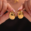Egg Shape Czech Crystal Dome Stud Earrings Gold Steel view 3