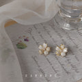 White Shell And Pave Crystal Four-Petal Flower Studs view 1