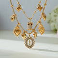 Gold Stainless Steel Charm Necklaces Heart Owl Round Medallion view 1