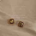 Gold Square Stud Earrings Crushed Foil Center Rope Frame view 3