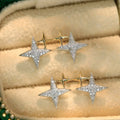 Two Tone Silver Gold Pavé Double Star Stud Earrings view 3