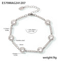 Round Halo Zircon Station Bracelet Gold and Steel Tones view 7
