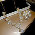 Gold Pearl Rhinestone Drop Necklace Earrings 2 Styles view 4