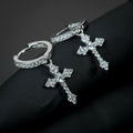 Cross Pendant Hinged Hoop Earrings In Three Metal Tones view 1