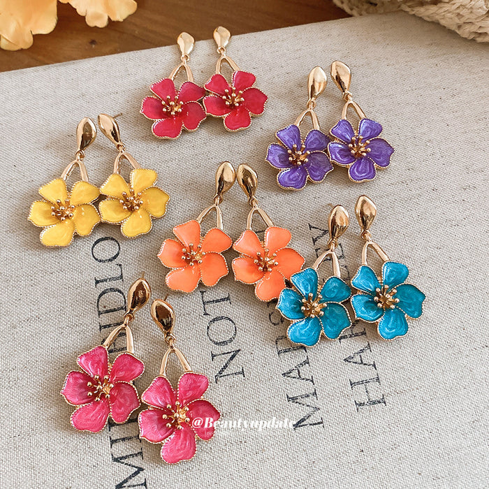 Enamel Flower Drop Earrings in Six Bright Color Options