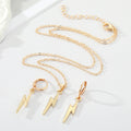 Silver Tone Long Lightning Bolt Necklace and Huggie Earrings view 4