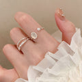 Silver Open Oval Cabochon Ring Flower Crystal Terminal view 3