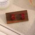 Burgundy Puffy C Shape Small Open Hoop Stud Earrings view 4