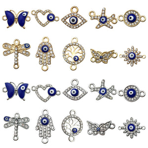 Blue Enamel Evil Eye Connector Charms, Gold-Tone or Silver-Tone Alloy