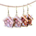 Resin Snow House Drop Earrings Smooth and Flocked Two Styles view 5